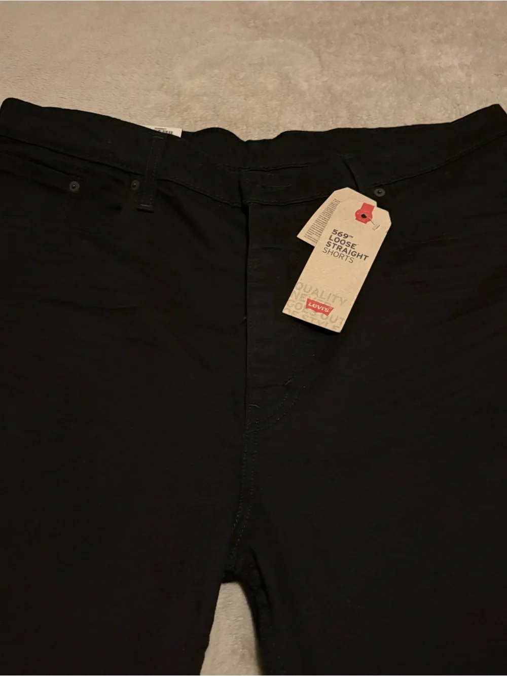 Levi's 569 Men's Loose Straight Stretch Black Denim Shorts 5-Pocket Zip - 38